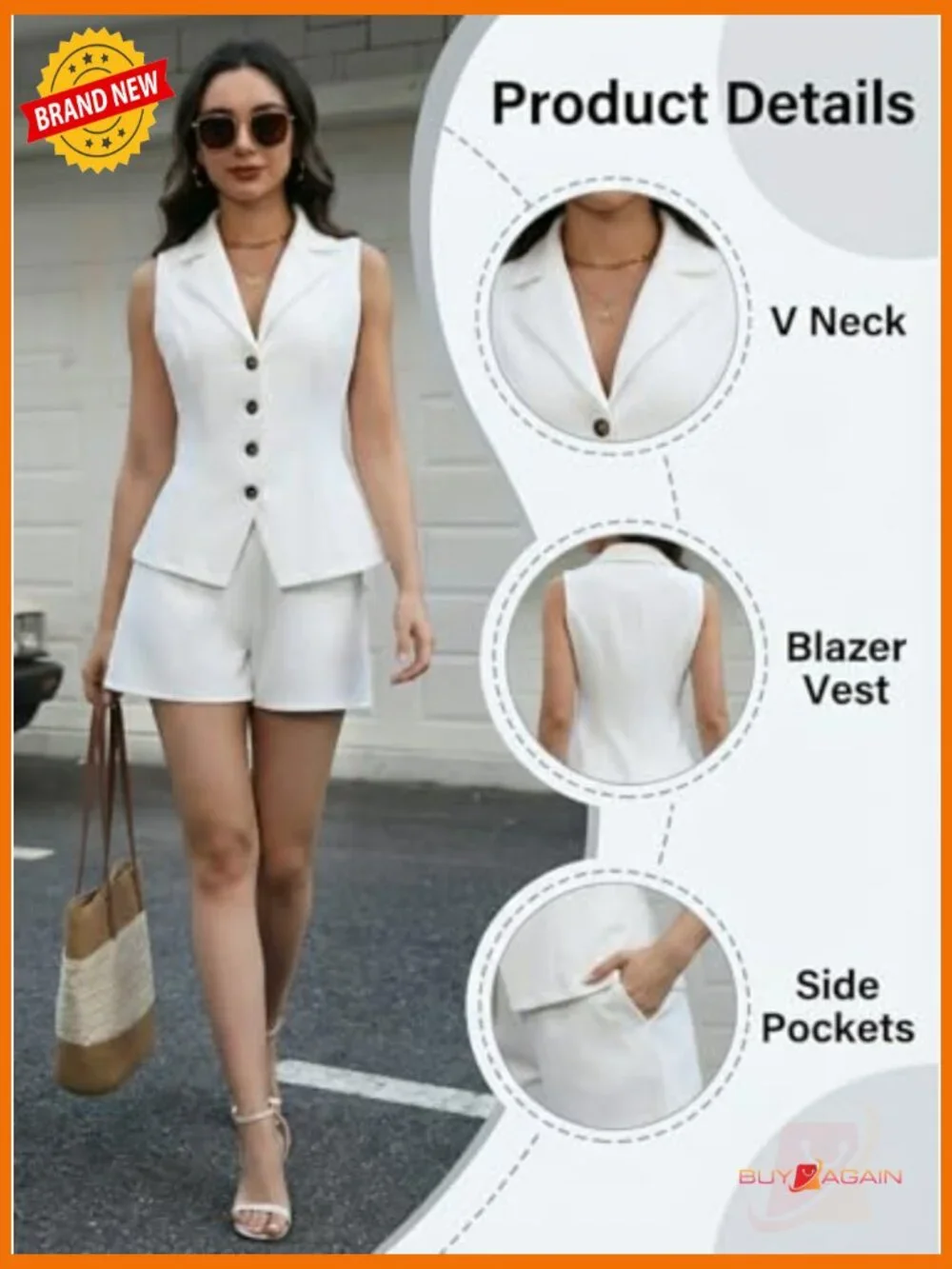 Sleeveless Vest and Shorts Set for Women Dressy Business Work 2 Piece Suit - Picture 6 of 7